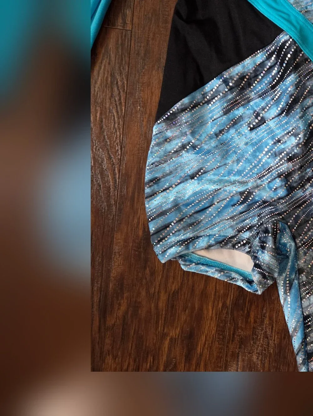 Weissman Dance Csotume- Teal and Black Patterned Dance Unitard